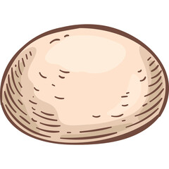 Illustration of a light brown oval shaped object with hatching detail on a transparent background