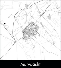 Marvdasht city map, Iran - Topographic vector map poster