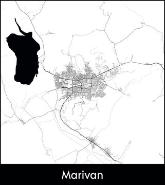 Marivan city map, Iran - Topographic vector map poster