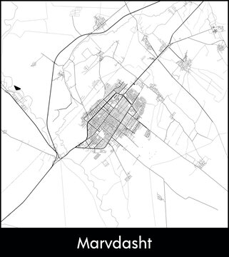 Marvdasht city map, Iran - Topographic vector map poster