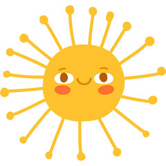 Happy Cartoon Sun Character With Friendly Face And Many Rays On White Background Illustration
