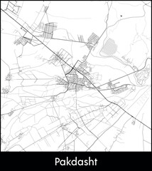 Pakdasht city map, Iran - Topographic vector map poster