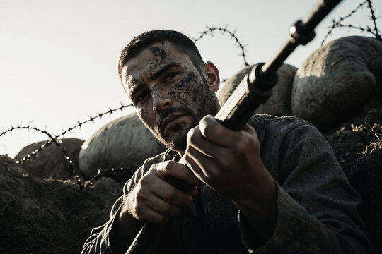 Soldado en trinchera preparado para el combate