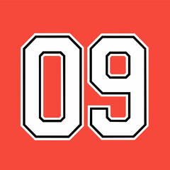 Design number "09" for basketball or baseball sports jersey