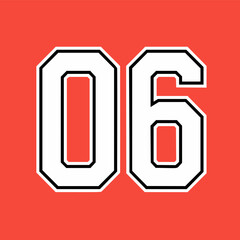 Design number "06" for basketball or baseball sports jersey