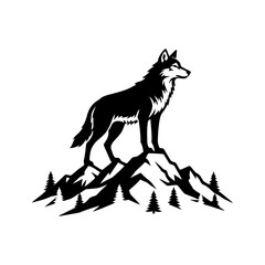 Vector art of wolf standing on a mountain peak vector illustration