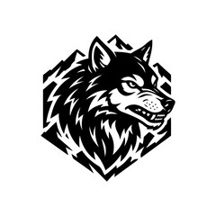 Vector art of wolf head in a mountain landscape view