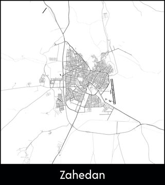 Zahedan city map, Iran - Topographic vector map poster