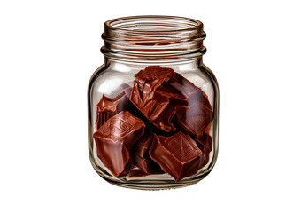 Glass jar with chocolate isolated on transparent or white background