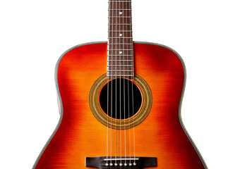 Obraz premium Glossy sunburst acoustic guitar isolated on transparent or white background