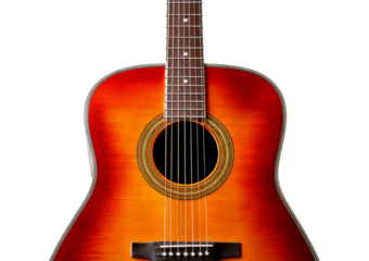 Glossy sunburst acoustic guitar isolated on transparent or white background