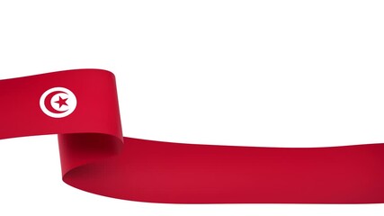 Waving Tunisia Flag Ribbon on White Background with Alpha