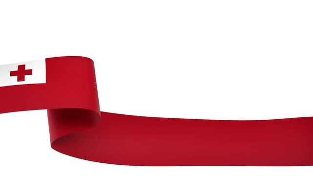 Waving Tonga Flag Ribbon on White Background with Alpha