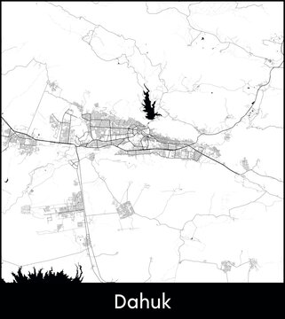 Dahuk city map, Iraq - Topographic vector map poster