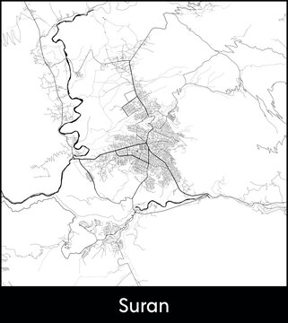 Suran city map, Iraq - Topographic vector map poster