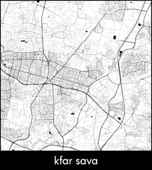 kfar sava city map, Israel - Topographic vector map poster