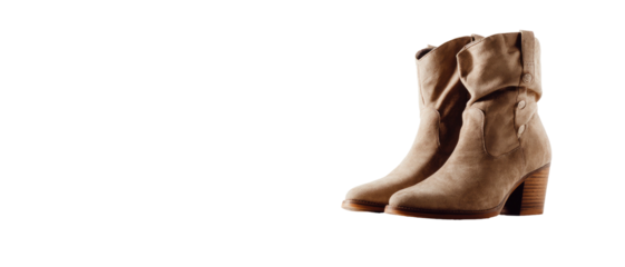 Neutral-toned, heeled ankle boots against a dark backdrop
