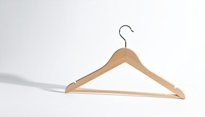 Wooden hanger with metal hook cast a shadow on white