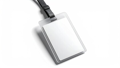 Blank ID badge, black lanyard, isolated on white