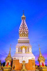 Fototapeta premium The beautiful Phra That Phanom at twilight at Wat Phra That Phanom, That Phanom District, Nakhon Phanom, Thailand.