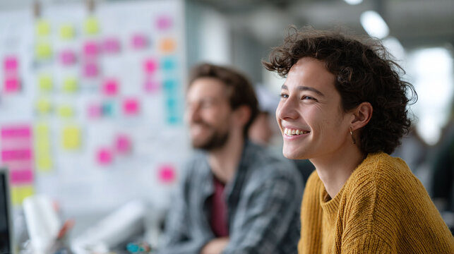 Young professional with a bright smile. Represents teamwork, collaboration, and learning. Perfect for business, education, or inspirational content. Creative team concept.