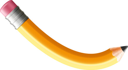 Volumetric 3D yellow wooden pencil with eraser.