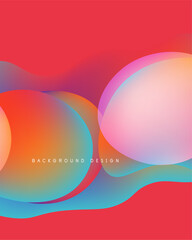 Abstract colorful shapes overlap, creating dynamic visual effect. Red dominates background, with orange, blue, pink accents. Modern design.