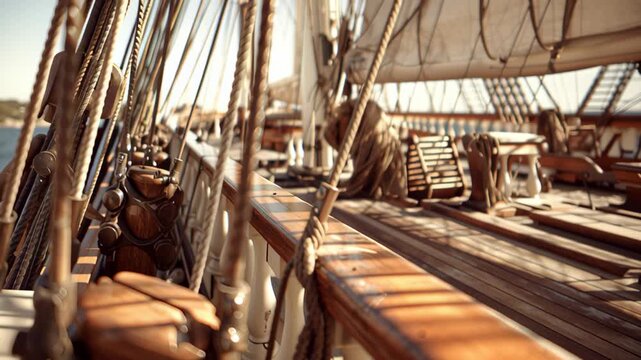 Deck of an old sailing ship navigating the sea