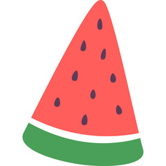 Slice of ripe red watermelon with dark seeds and green rind isolated on white background with transparent background