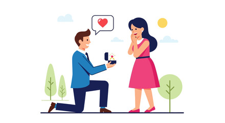 Heartfelt Romantic Proposal Moment Man Kneeling with Engagement Ring to Surprised Woman, Celebrating Love and Future Together