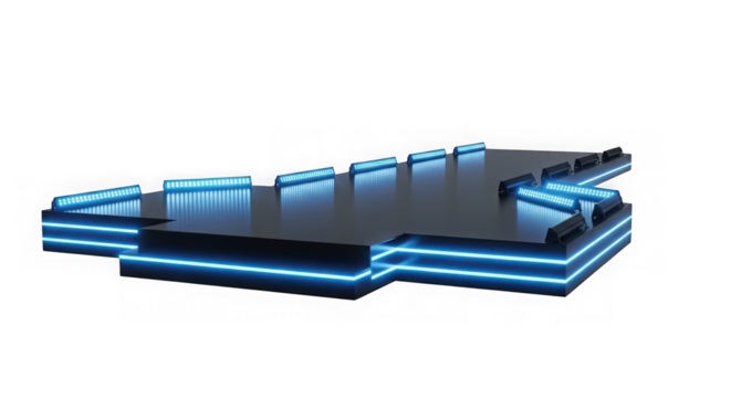 Glowing blue neon arrow shape isolated on transparent background - Powered by Adobe