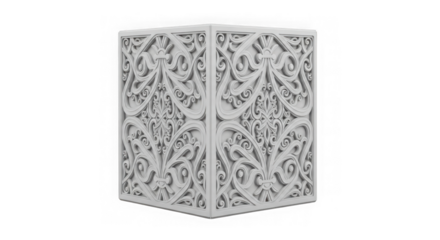 Intricate white geometric lattice cube isolated on transparent background