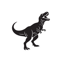 Silhouette of a dinosaur in dynamic roaring posture, isolated on white background. Black vector illustration of prehistoric animal, T-Rex or similar species, simple clean design for logo, poster © saif ul islam 