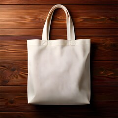 Minimalist White Tote Bag on Rustic Wooden Background