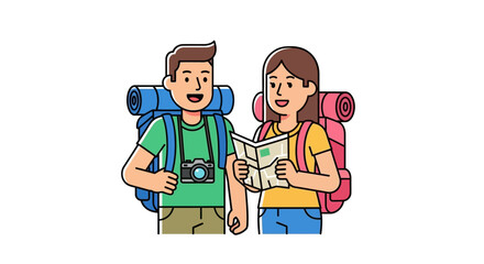 Couple of Travelers with Backpacks and Map, Ready for Adventure and Exploration