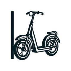 Fototapeta premium Minimalist Scooter Illustration on White A purple scooter leans casually on a royal violet backdrop