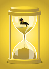 Businessman Relaxing in Hourglass—Time Management and Procrastination Concept