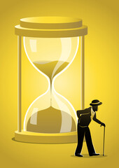 Elderly Man and Hourglass – Passage of Time and Aging Concept