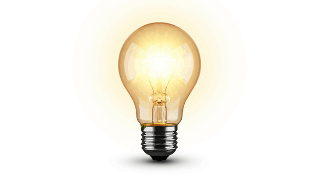 A realistic glowing incandescent light bulb with a warm yellow light and a metallic screw base.