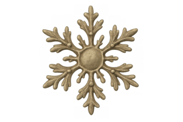 Ornate gold snowflake ornament. Vintage decorative winter holiday element with elegant filigree design on transparent background