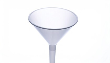 Clear, cone-shaped funnel with a slender neck, white backdrop