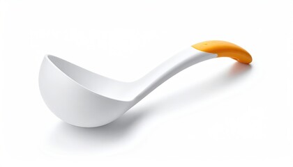White ladle with orange handle, isolated on white surface