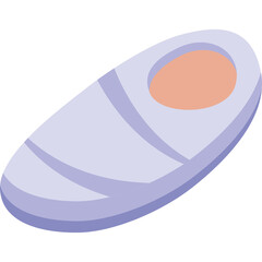 A Simple Illustration of a Baby Wrapped in a Light Purple Swaddle with a Peach Colored Head Area on a White Background