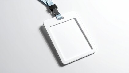 White ID badge on light blue lanyard, simple clean presentation