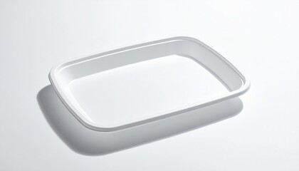 White, shallow, rectangular plastic tray on white surface