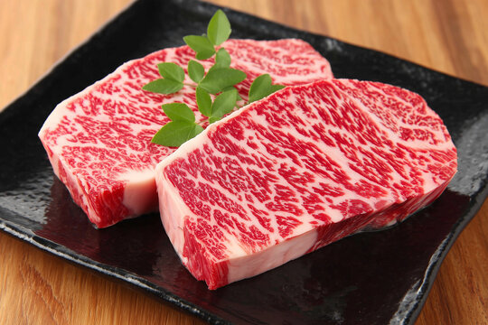 Raw wagyu beef slice marbling Japanese style meat