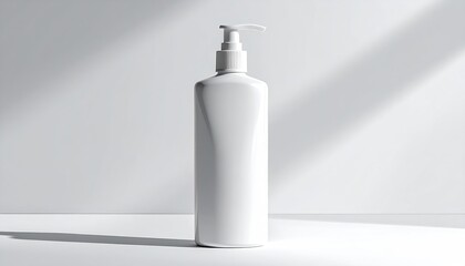 White bottle with pump dispenser on bright surface