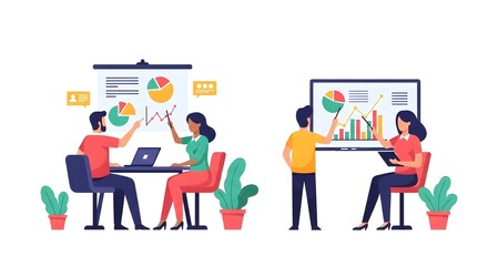 Fototapeta premium Business Team Analyzing Financial Data Charts and Graphs in Modern Office Setting