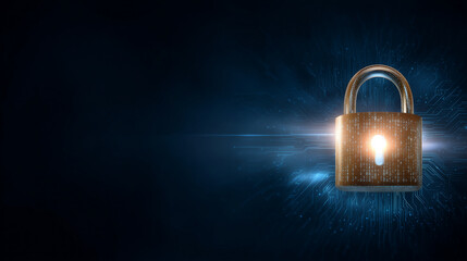 Digital Security Concept: A Closed Padlock with Binary Code on a Dark Background Representing Data Protection and Cybersecurity Innovations