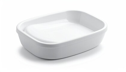 White, smooth, rectangular bowl or tray, soft edges, shadows